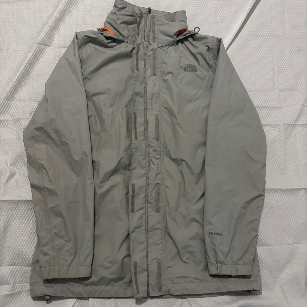 The North Face HyVent Rain Jacket Womens L Grey Orange Mesh Lined Hooded Shell - Picture 3 of 15